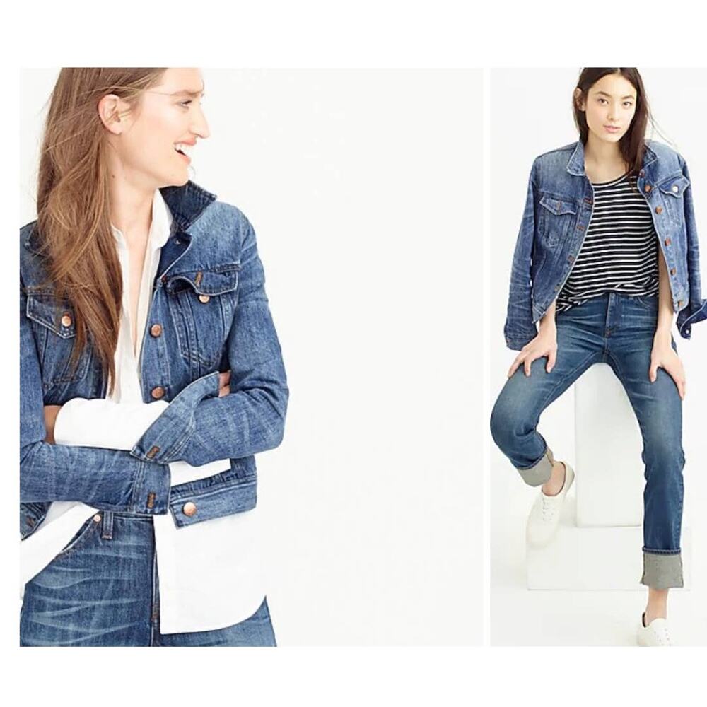 J CREW Classic Denim Jean Jacket Indigo Tyler Blue Wash Trucker Jacket sz XS